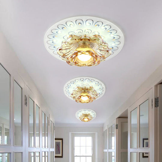 Modern Tan Crystal Flower LED Ceiling Light Fixture - White Flush Mount