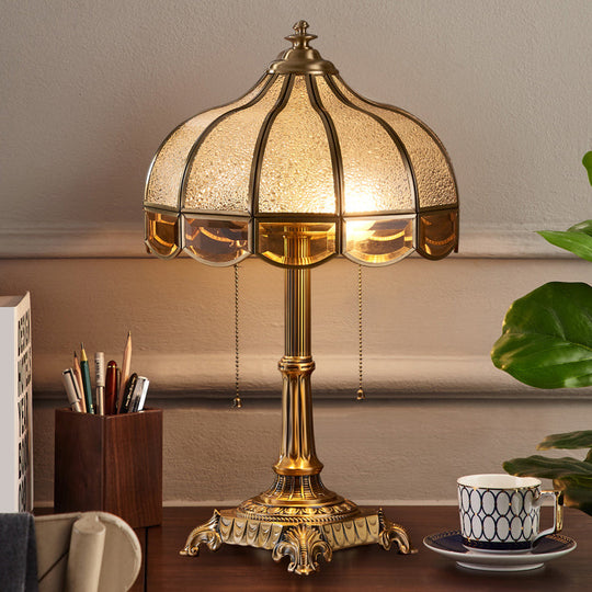 Traditional Brass Bedroom Table Lamp with Pull Switch - Water Glass Bowl Nightstand Light (2-Bulb)