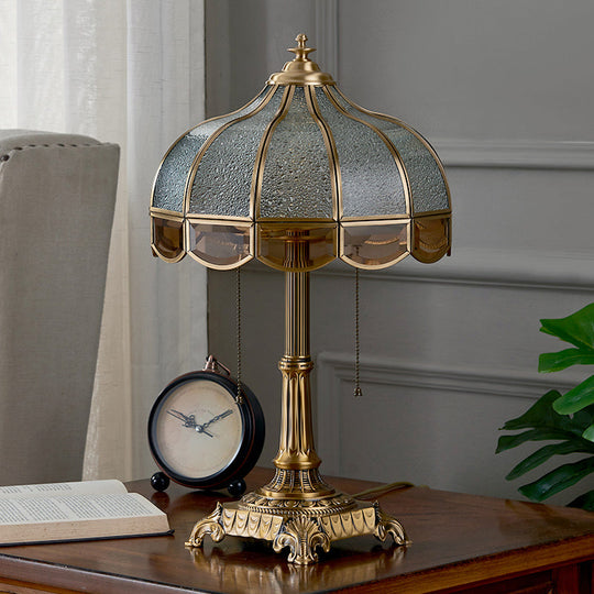 Traditional Brass Bedroom Table Lamp with Pull Switch - Water Glass Bowl Nightstand Light (2-Bulb)