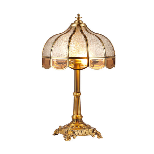 Traditional Brass Bedroom Table Lamp with Pull Switch - Water Glass Bowl Nightstand Light (2-Bulb)