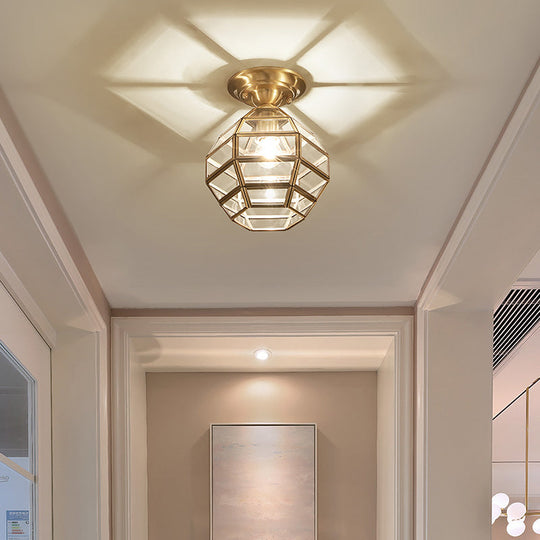 Vintage Gold Six-Sided Flush Mount Ceiling Light with Clear Glass Pane