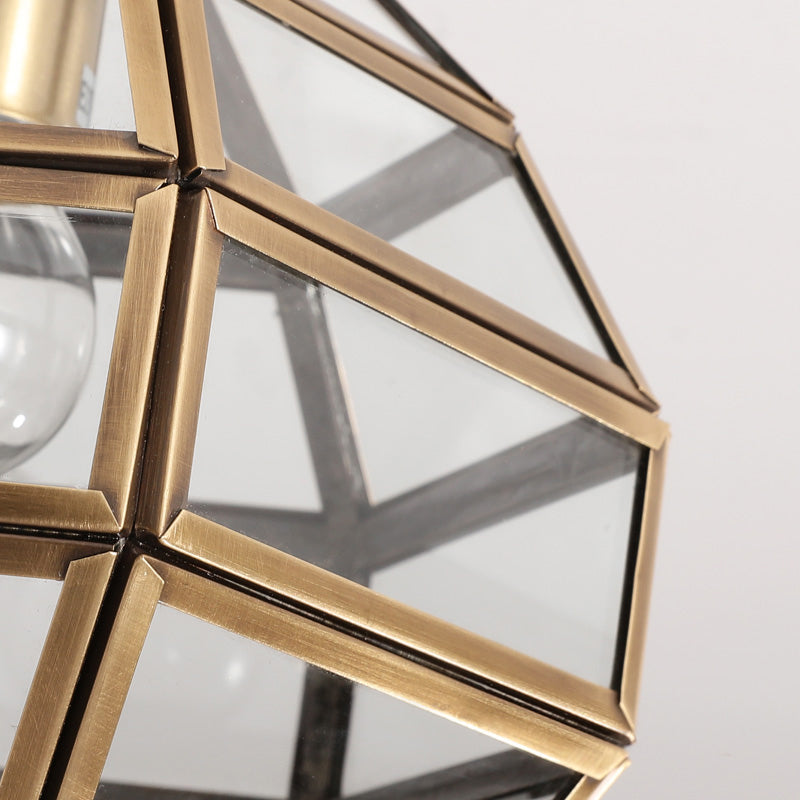 Vintage Gold Six-Sided Flush Mount Ceiling Light with Clear Glass Pane