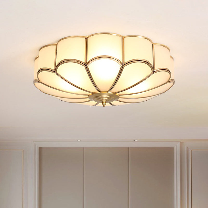 Gold Chrysanthemum Traditional Glass Flush Mount Ceiling Light for Bedroom
