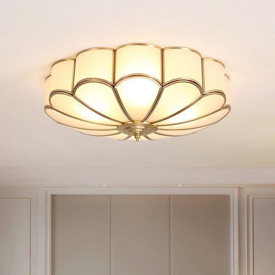 Gold Chrysanthemum Traditional Glass Flush Mount Ceiling Light for Bedroom