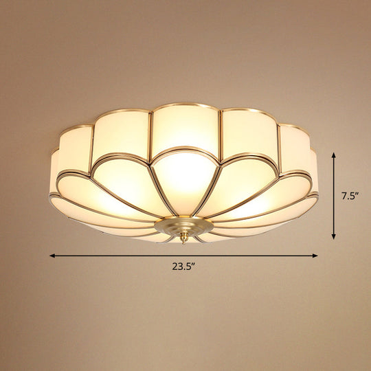 Gold Chrysanthemum Traditional Glass Flush Mount Ceiling Light for Bedroom