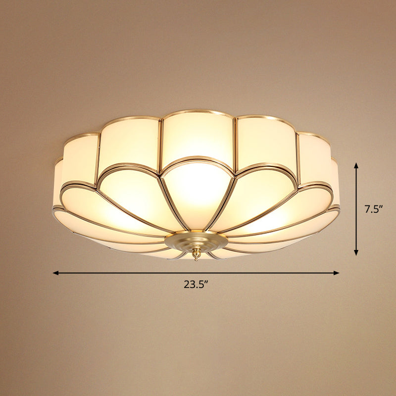 Gold Chrysanthemum Traditional Glass Flush Mount Ceiling Light for Bedroom