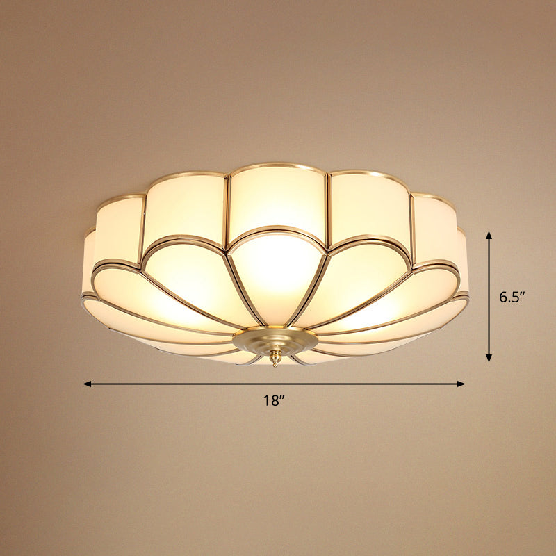 Gold Chrysanthemum Traditional Glass Flush Mount Ceiling Light for Bedroom