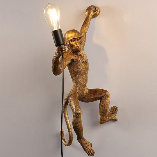 Art Deco Monkey Wall Lamp - 1 Head Resin Fixture for Kids Bedroom Lighting