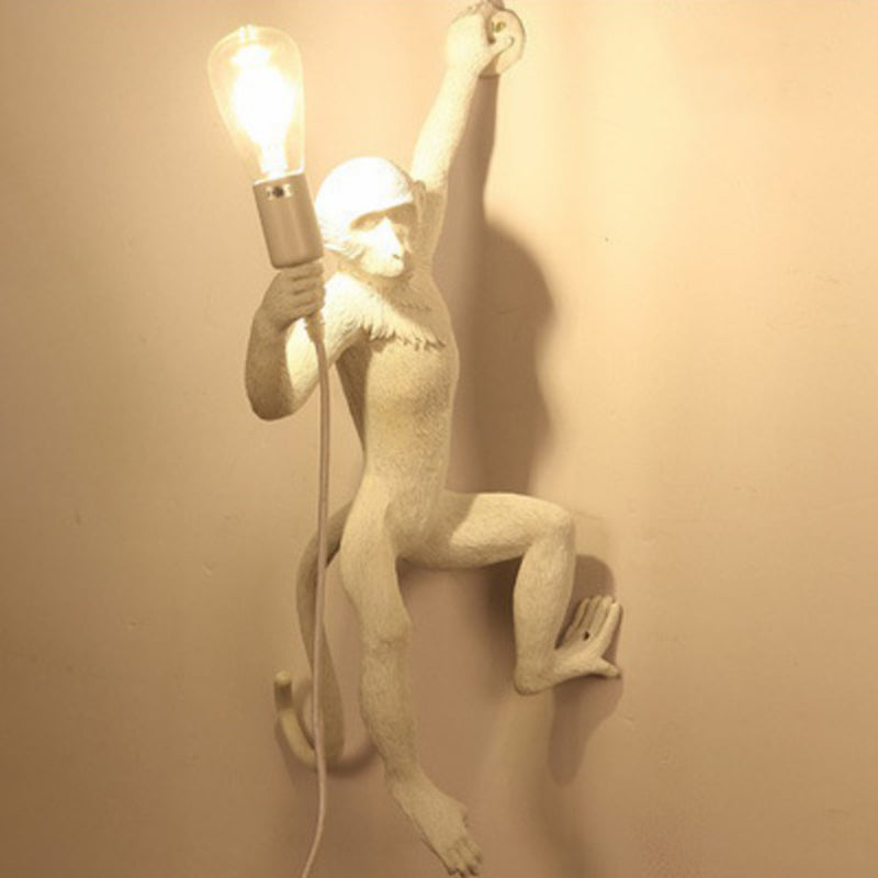 Art Deco Monkey Wall Lamp - 1 Head Resin Fixture for Kids Bedroom Lighting