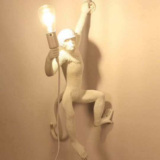 Art Deco Monkey Wall Lamp - 1 Head Resin Fixture for Kids Bedroom Lighting