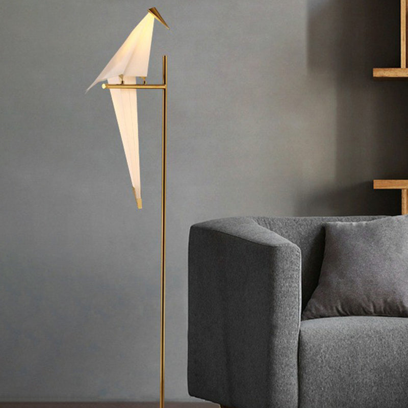 Gold LED Paper Crane Floor Light: Art Deco Acrylic Living Room Standing Lamp