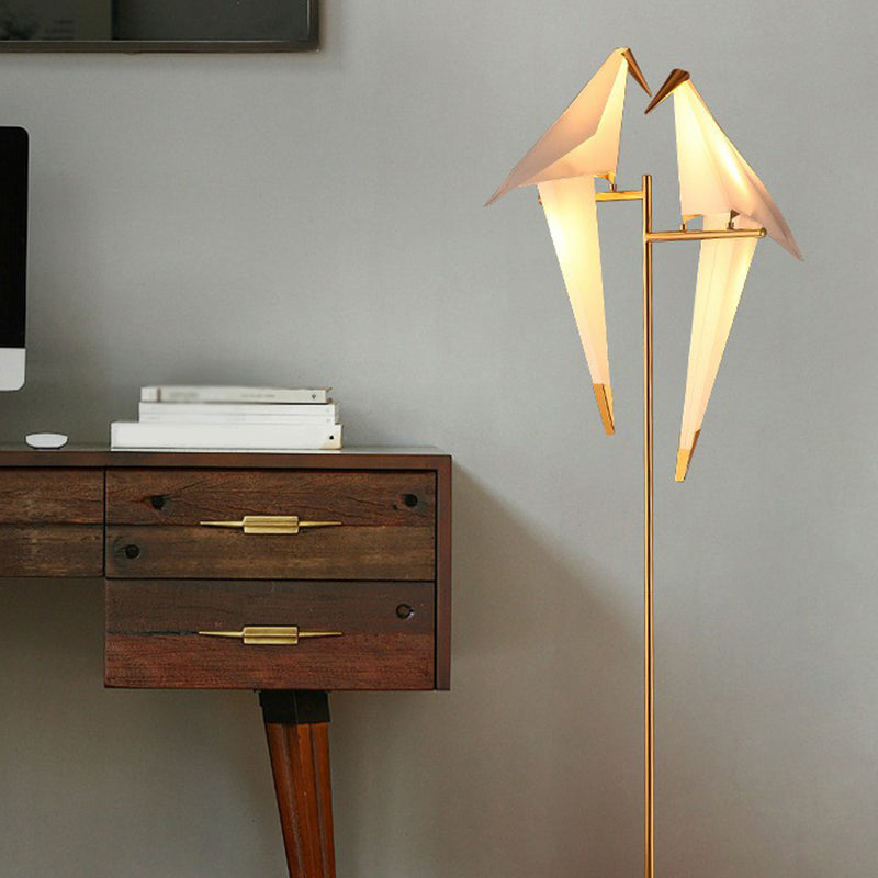 Gold LED Paper Crane Floor Light: Art Deco Acrylic Living Room Standing Lamp