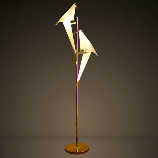 Gold LED Paper Crane Floor Light: Art Deco Acrylic Living Room Standing Lamp