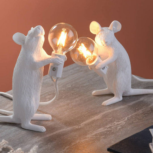 Bare Bulb Table Light: Resin 1-Light Mouse Base Night Lamp for Bedroom Decor