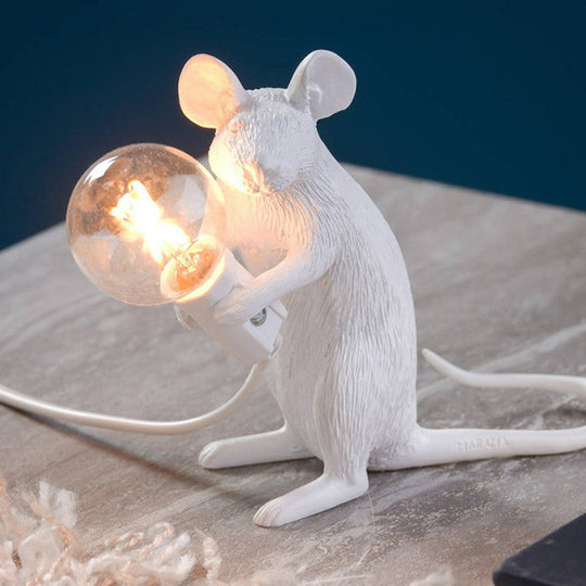 Bare Bulb Table Light: Resin 1-Light Mouse Base Night Lamp for Bedroom Decor