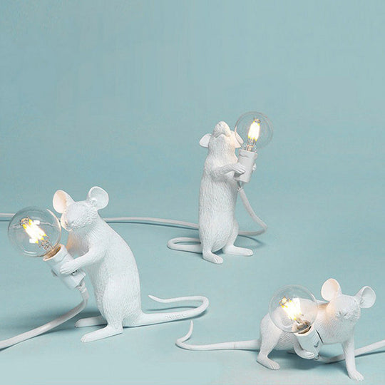 Bare Bulb Table Light: Resin 1-Light Mouse Base Night Lamp for Bedroom Decor