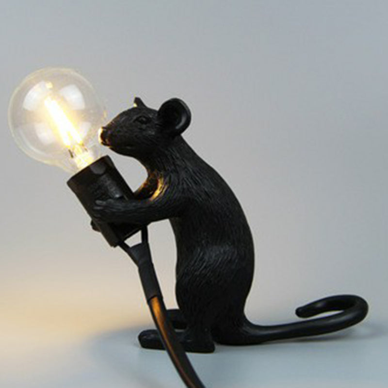 Bare Bulb Table Light: Resin 1-Light Mouse Base Night Lamp for Bedroom Decor