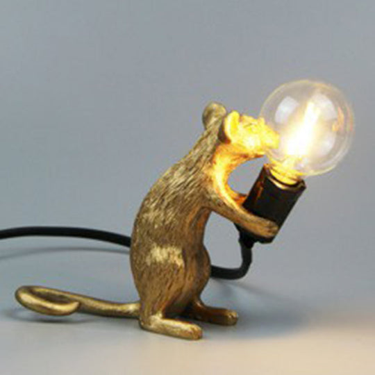 Bare Bulb Table Light: Resin 1-Light Mouse Base Night Lamp for Bedroom Decor
