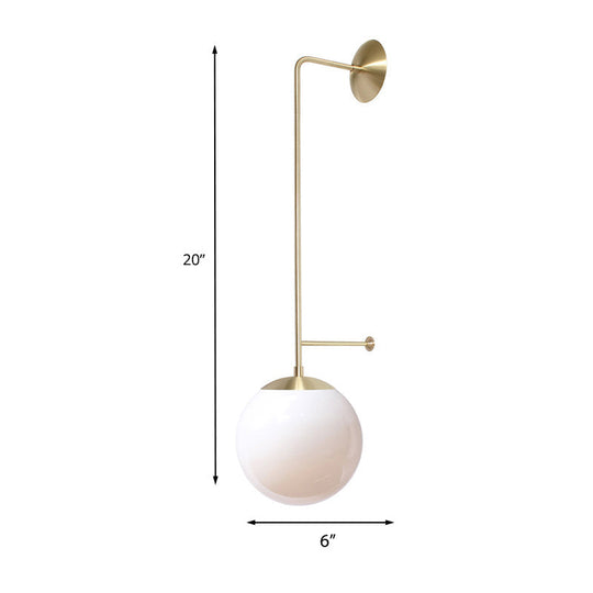 Retro Globe Wall Lamp - 1-Light Clear/White Glass Shade - Brass/Black - Living Room Sconce Light