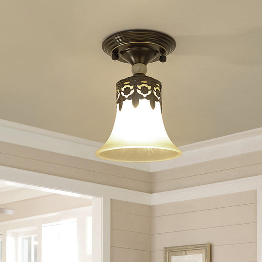 Trumpet Flare Beige Glass Semi-Flush Mount Ceiling Light for Foyer Décor