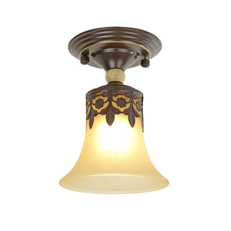 Trumpet Flare Beige Glass Semi-Flush Mount Ceiling Light for Foyer Décor