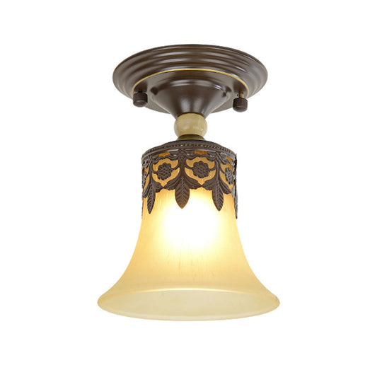 Trumpet Flare Beige Glass Semi-Flush Mount Ceiling Light for Foyer Décor