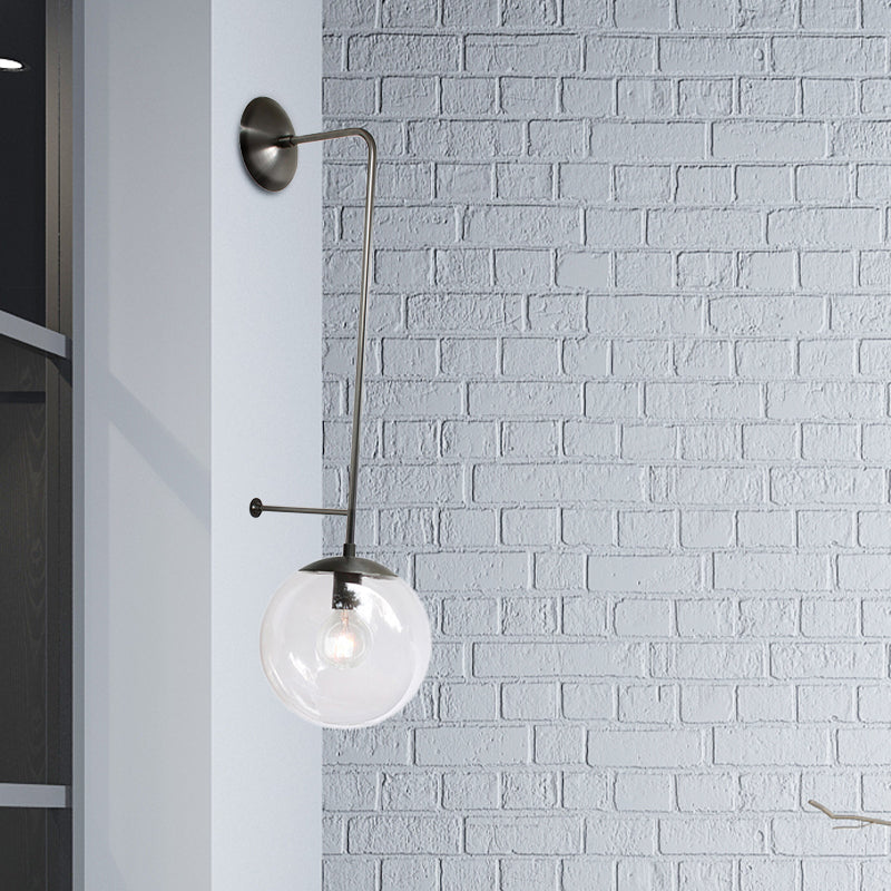 Retro Globe Wall Lamp - 1-Light Clear/White Glass Shade - Brass/Black - Living Room Sconce Light