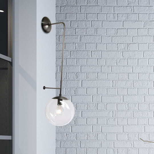 Retro Globe Wall Lamp - 1-Light Clear/White Glass Shade - Brass/Black - Living Room Sconce Light