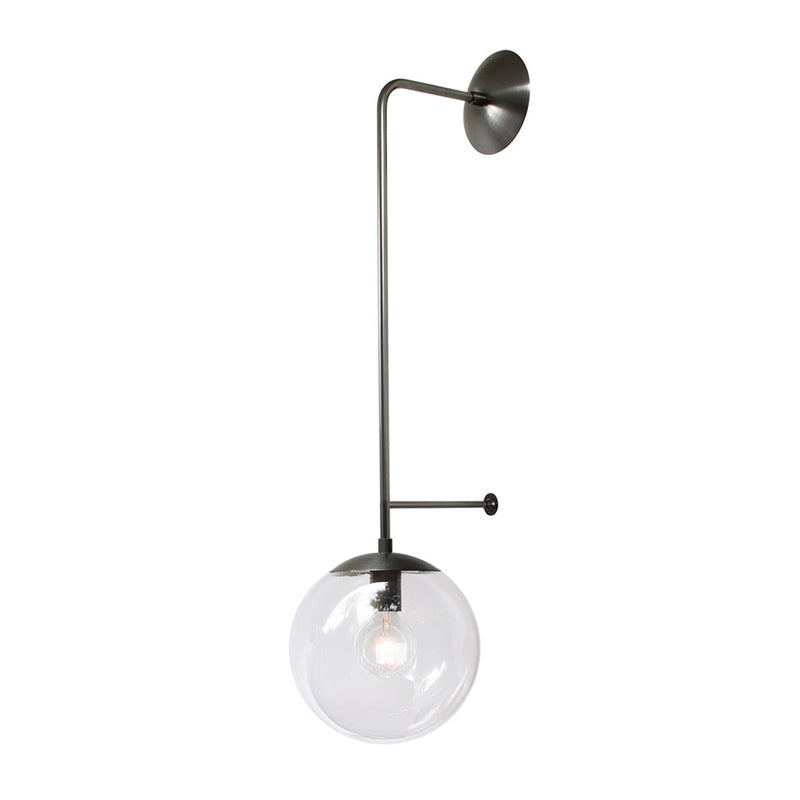 Retro Globe Wall Lamp - 1-Light Clear/White Glass Shade - Brass/Black - Living Room Sconce Light