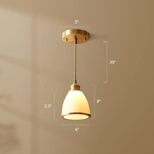 Simple Style Opal Glass Brass Pendant Lamp –  Bell Shade Hanging Light for Dining Room
