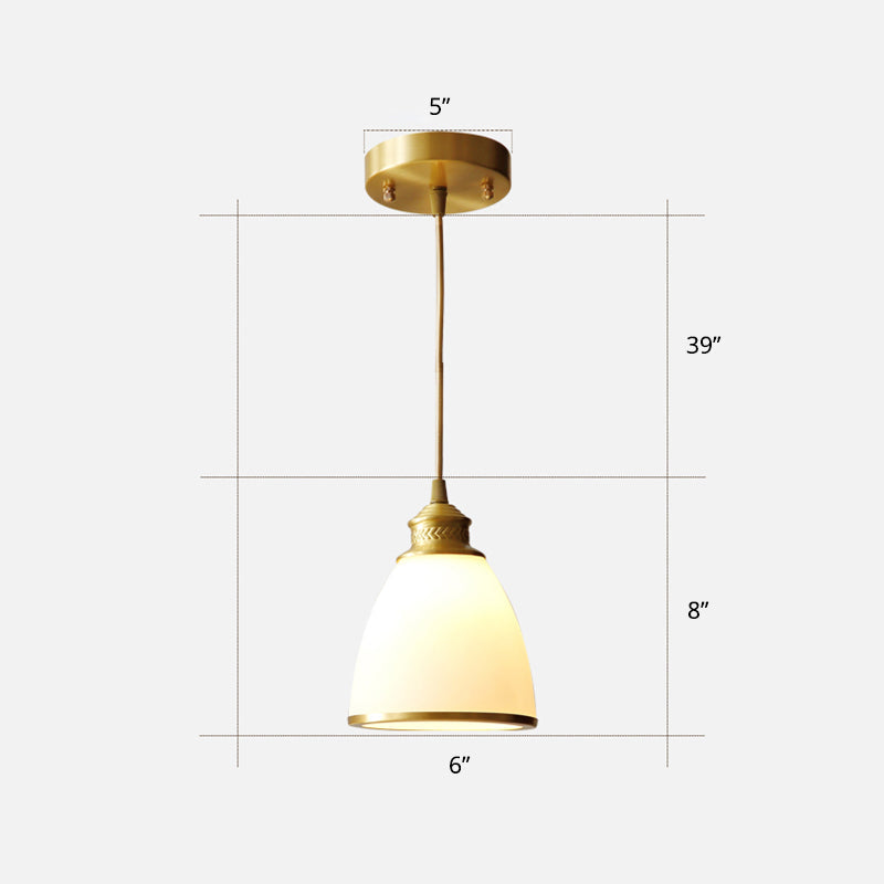 Simple Style Opal Glass Brass Pendant Lamp –  Bell Shade Hanging Light for Dining Room