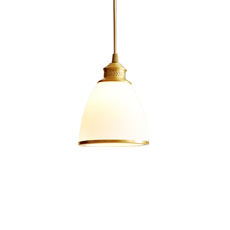 Simple Style Opal Glass Brass Pendant Lamp –  Bell Shade Hanging Light for Dining Room