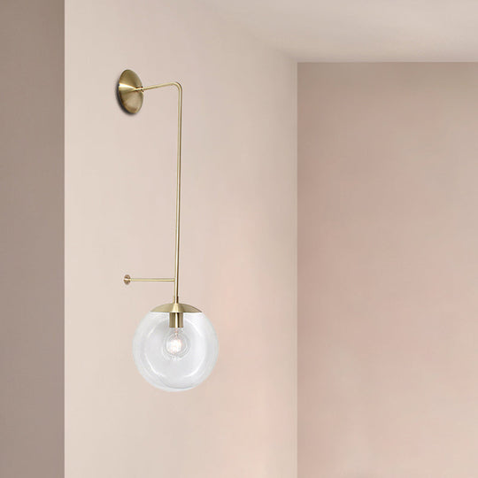 Retro Globe Wall Lamp - 1-Light Clear/White Glass Shade - Brass/Black - Living Room Sconce Light