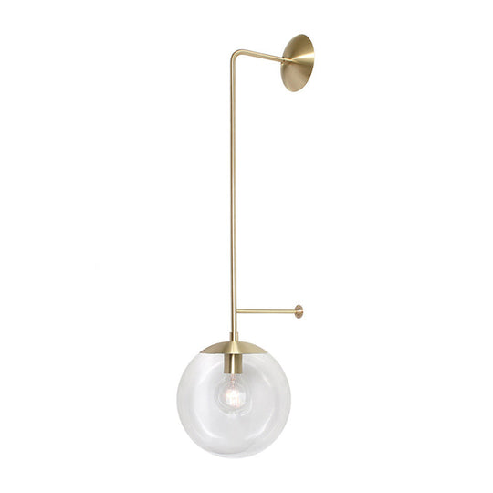 Retro Globe Wall Lamp - 1-Light Clear/White Glass Shade - Brass/Black - Living Room Sconce Light