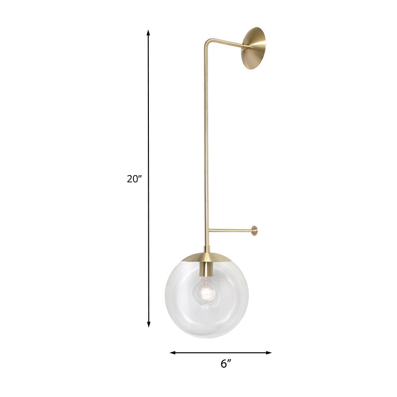 Retro Globe Wall Lamp - 1-Light Clear/White Glass Shade - Brass/Black - Living Room Sconce Light