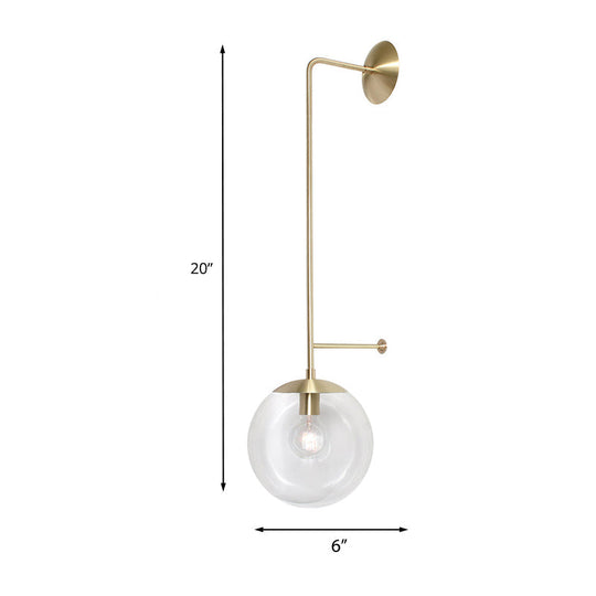 Retro Globe Wall Lamp - 1-Light Clear/White Glass Shade - Brass/Black - Living Room Sconce Light
