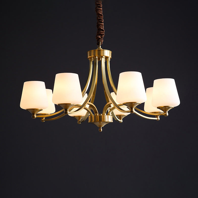 Opaline Glass Chandelier with Traditional Tapered Design - Brass Finish