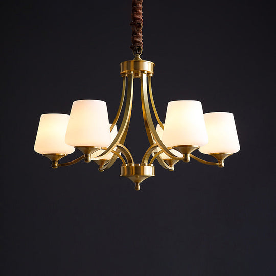 Opaline Glass Chandelier with Traditional Tapered Design - Brass Finish