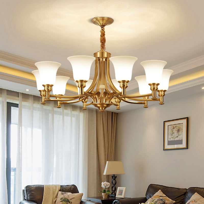 Traditional Frosted White Glass Chandelier - Elegant Hanging Light Fixture for Living Room