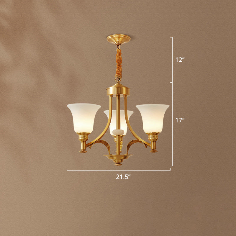 Traditional Frosted White Glass Chandelier - Elegant Hanging Light Fixture for Living Room