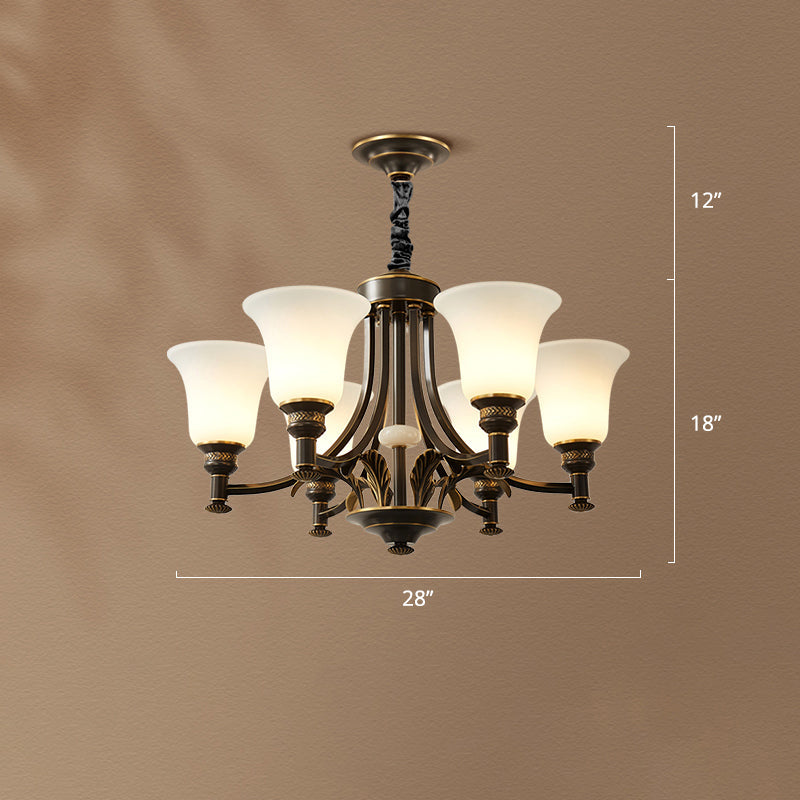 Traditional Frosted White Glass Chandelier - Elegant Hanging Light Fixture for Living Room