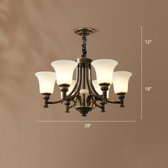 Traditional Frosted White Glass Chandelier - Elegant Hanging Light Fixture for Living Room