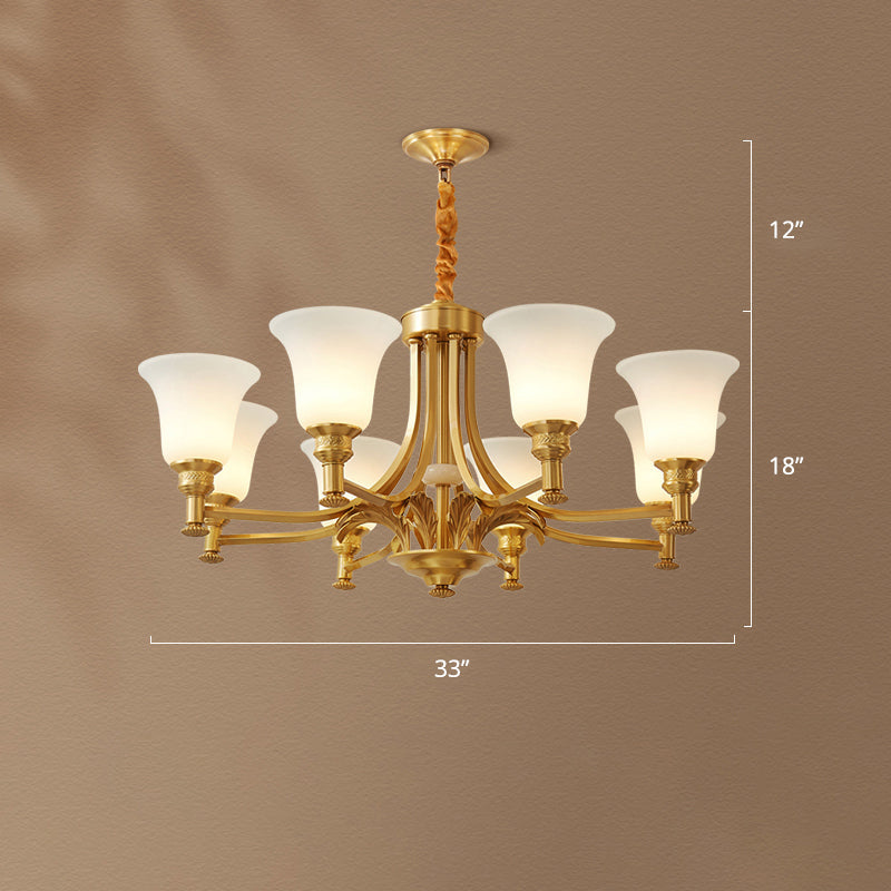 Traditional Frosted White Glass Chandelier - Elegant Hanging Light Fixture for Living Room