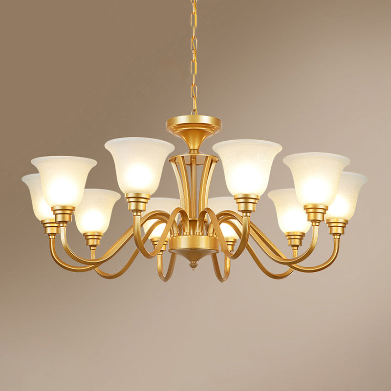 Golden Flared Ceiling Light Traditional Chandelier - Frosted Glass for Living Room