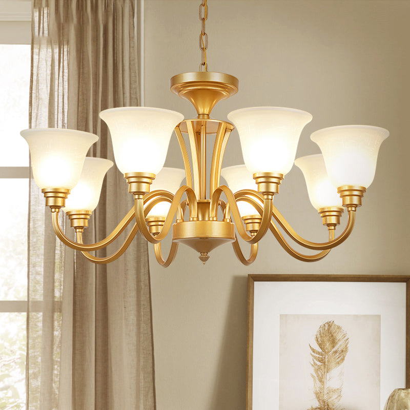 Golden Flared Ceiling Light Traditional Chandelier - Frosted Glass for Living Room