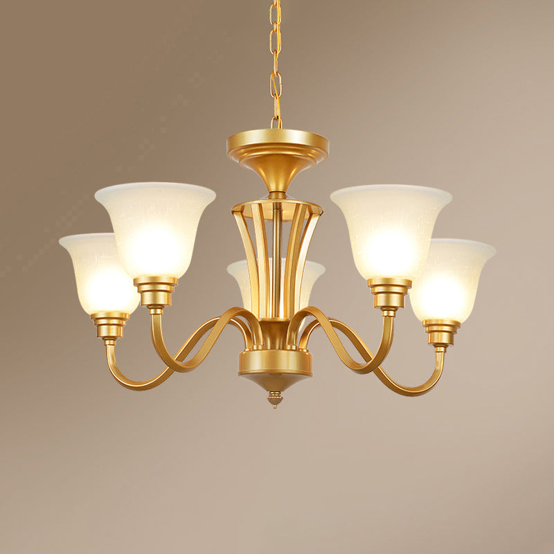 Golden Flared Ceiling Light Traditional Chandelier - Frosted Glass for Living Room