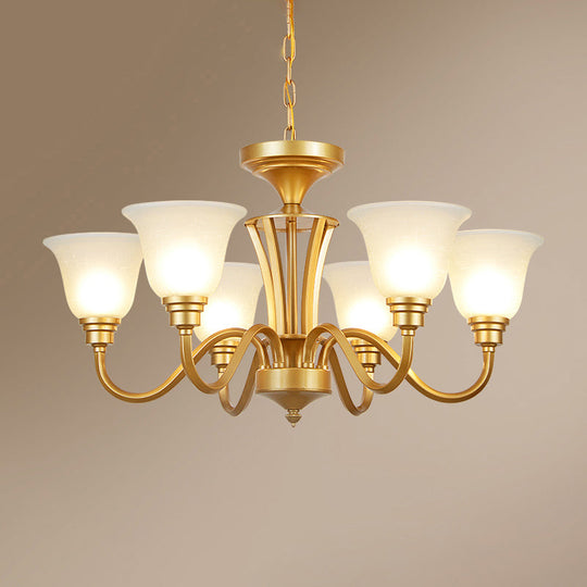 Golden Flared Ceiling Light Traditional Chandelier - Frosted Glass for Living Room
