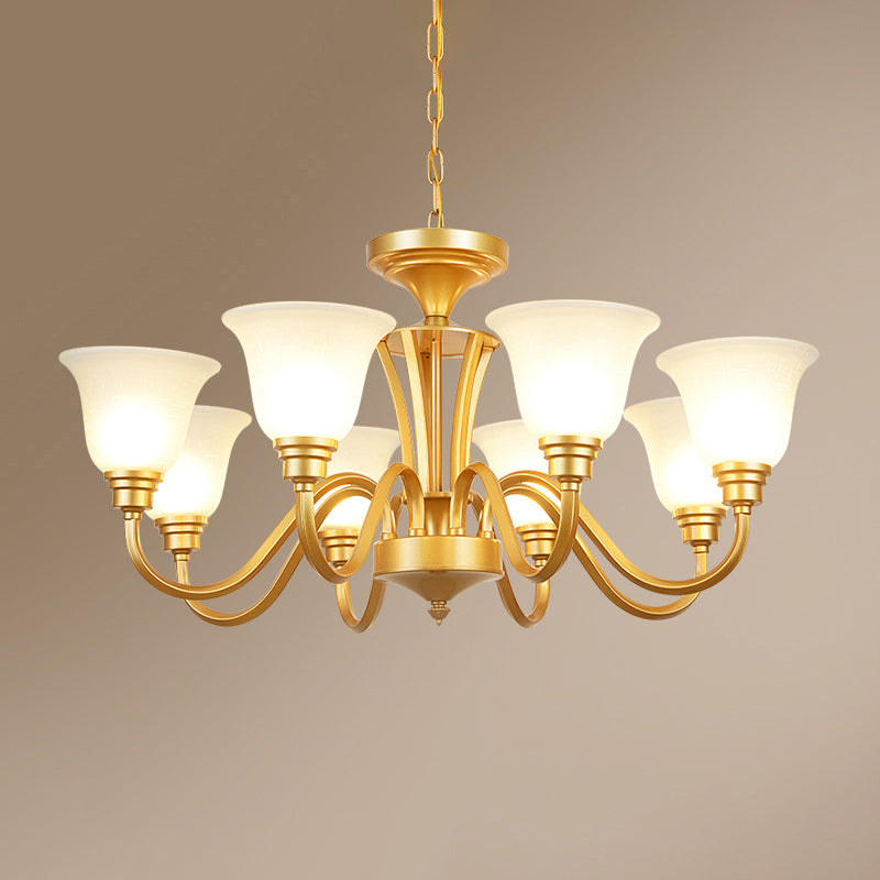 Golden Flared Ceiling Light Traditional Chandelier - Frosted Glass for Living Room