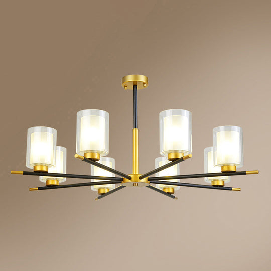 Minimalist Black-Brass Suspension Lamp: Clear + Frosted Cylinder Design for Dining Room Chandelier