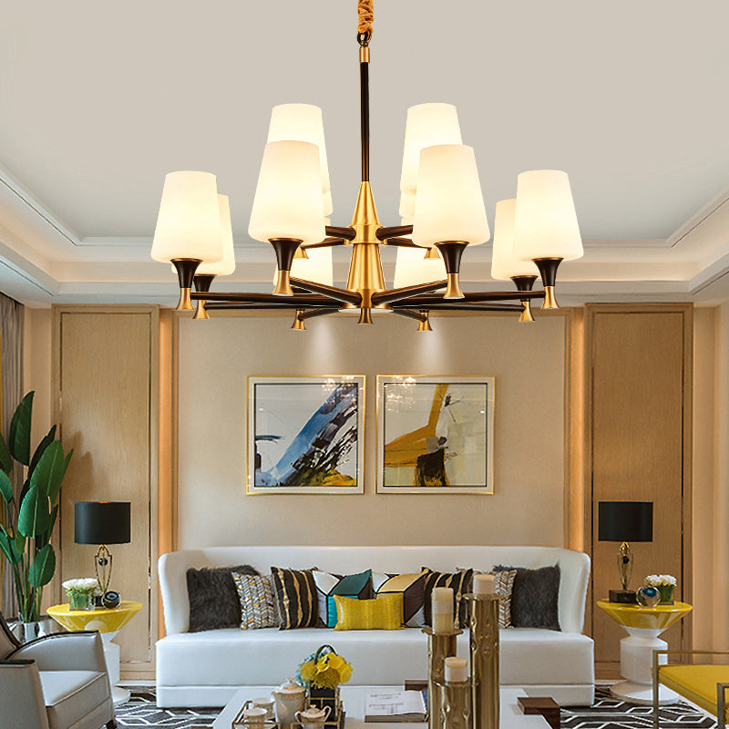 Modern Black Conical Glass Chandelier Light for Traditional Bedroom Ceiling